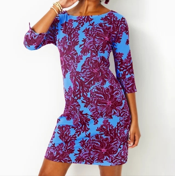 Lilly Pulitzer | ChillyLilly Braedyn UPF50+ Burgundy Blue Floral Shift Dress - Picture 8 of 8